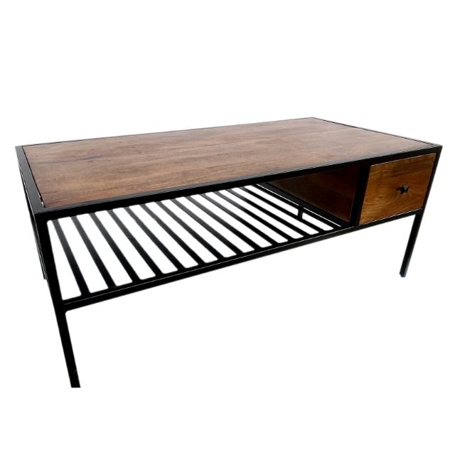 MANGO WOOD COFFEE TABLE WITH IRON BASE