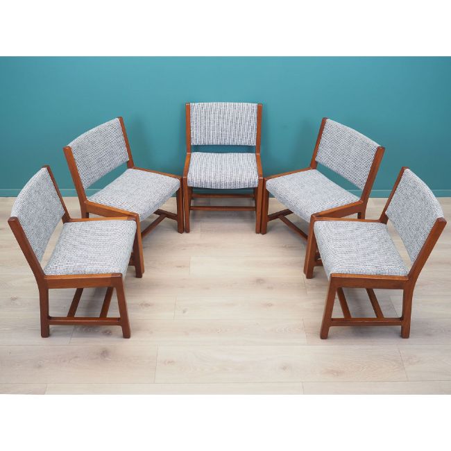 VINTAGE TEAK AND GREY FEBRIC CHAIR